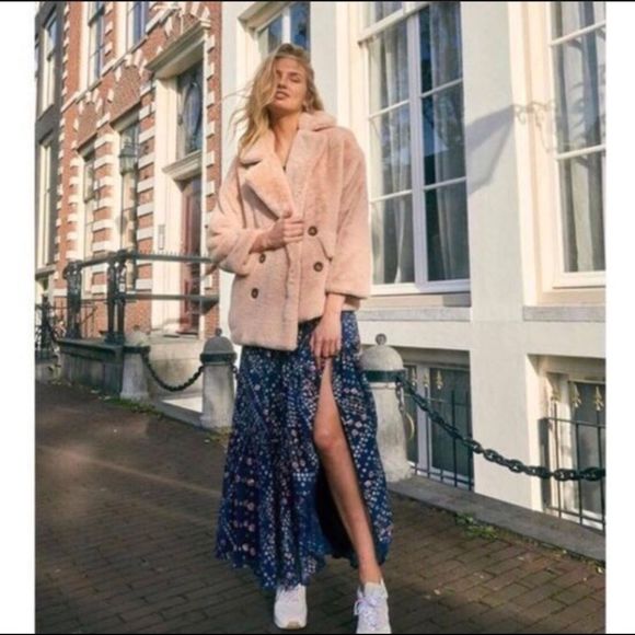 𝅺FREE People Kate Faux Fur Coat Jacket In Apricot - Picture 3 of 15